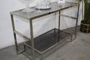 Chromed Metal Bar And Smoked Glass Two Tier Console Table
