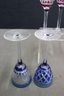 Group Lot Of 12 MCM Hand-Cut Crystal Wine Goblets, 6 Different Color Pairs, (style Mismatch On Blue Pair)