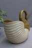 Stunning MCM Italian Porcelain Swan Nautilus Vase In Gold & Cream