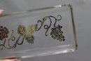 Two Small Rectangular Glass Trays With Grape Bunch Emboss Decoration