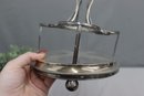 Antique Cut Glass 4 Bottle Cruet And Silver Plate Stand With Condiment Dish In Handle