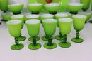 MCM Big Group Lot: Vintage Murano Chartreuse & White Cased Glass Goblets And Bowls