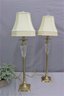 Pair Of Glass And Brass-finish Table Lamps With Pleated And Braided Bell Shades
