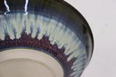 Large Richly Glazed Spiral Center Stoneware Presentation Bowl  Signed On Bottom