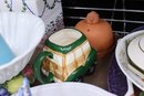 Shelf Lot Of Colorful Decorative Pottery Table Ware And More