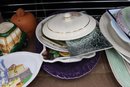 Shelf Lot Of Colorful Decorative Pottery Table Ware And More