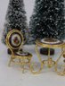 White/Cobalt Miniature Table & Chairs With Limoges Porcelain Plaques & Gilt Wire