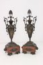Pair Of Excellent Vintage French Empire Metal Urn On Marble Bases