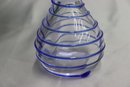 Clear Glass Perfume Bottle With Blue Swirled Line And Blue Stopper