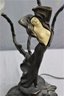 Antique Signed Bronze  French Lady Art Deco Lamp With 3 Lights