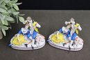 Two Vintage Hand-Painted Porcelain Courting Couple And Dog Figurines