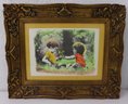 Limited Edition Ben Menashe Colored Pencil Hand Washed Lithograph  #249/250, Kids In Flowers Signed And Framed