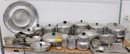 Group Lot Of Vintage Pots And Pans With Covers And Assorted Litchen And Storage Items