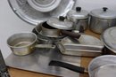 Group Lot Of Vintage Pots And Pans With Covers And Assorted Litchen And Storage Items