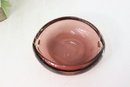 Vintage Cranberry Hand Blown Art Glass Two Dimple Bowl, Or Ash Tray