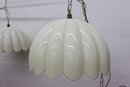 Two Vintage Fluted Dome Molded White Acrylic  Pedant Lights
