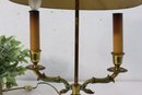 Brass Double Candelabra Lamp With Red & Gold Shade