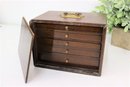 Vintage Walnut Mahjong Chest With Bronze Handle And Pulls