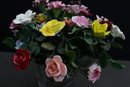 English Bone China Flower Bouquet In Glass Vase