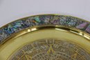 Vintage Repousse And Chased Brass Aztec/Mayan Calendar Plate  With Mother Of Pearl Inlay