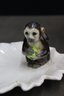 Vintage Ceramic Capuchin Monkey Holding Yellow Ball And Sitting On A Leaf Dish