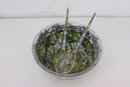 Acrylic Salad Bowl And Server Set - Middle Layered With Flower, Seed, And Herb Decoration