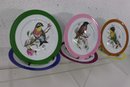 Set Of Six Rochard Limoges Bird And Color Band Plates