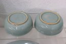 Group Lot Of Dusty Teal Glazed Stoneware Bowls And Plates
