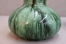 Vintage Green Flamed And Lustre Overglazed Stoneware Gourd Vase With Mark Underneath But Illegible