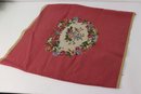 Group Of 4 Vintage Floral On Deep Red Needlepoint Fabric Chair/Pillow Covers Tapestry Panels