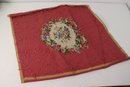 Group Of 4 Vintage Floral On Deep Red Needlepoint Fabric Chair/Pillow Covers Tapestry Panels