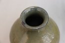 Vintage Stoneware Vase With Gray-green And Rust And Caramel Glaze, Signed Bottom