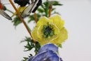 Artificial Wild Flower And Butterflies Arrangement In Long Neck Verdigris Vase