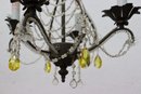 Four Light Chandelier With Glass Beads, Ball Drops, And Colored Crystal Prisms