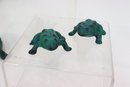 4 Turtles & 2 Frogs Miniature Japanese Painted Cast Iron Amphibian & Reptile Figurines