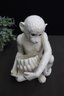 Craft Pottery White Glazed Monkey With Banana Basket Figurine