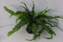 Vintage Emerald Green Glass Vase With Artificial Fern