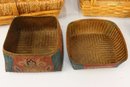 Group Lot Of Woven Wicker , Reed Baskets And Lidded Boxes