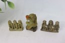Grouping Of Three (3) Vintage Carved Soapstone Monkey Figurines - Two Trios And A Solo
