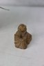Pair Of Carved Green And Ochre Soapstone Laughing Buddha Small Figurines