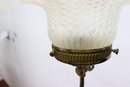 Vintage Brass Barber Pole Swan Arm Five Light Chandelier With Frosted Glass Ruffle Shades - Missing One Shade