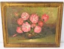 Elegant Frame With Signed Floral Still Life Oil On Canvas (has 3 Rips In Upper Half Of Canvas)