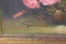 Elegant Frame With Signed Floral Still Life Oil On Canvas (has 3 Rips In Upper Half Of Canvas)