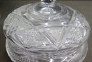 Round Cut  Glass Covered Candy Dish With Crown Finial