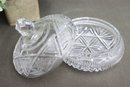 Round Cut  Glass Covered Candy Dish With Crown Finial