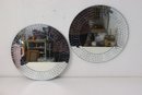 A Pair Of Round Wall Mirrors With Small Mirror Tile Mosaic Border