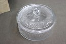 Pressed Glass Diamond Pattern Lidded Canister With Faceted Finial