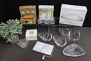 Useful Mixed Group Lot Of Glass Vases, Nesting Bowls, Marble Cheese Slicer And Terra Cotta Watering Stakes