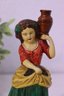 Set Of Two Vintage Borghese Italian Chalkware Figurines - Boy With Fruits And Girl With Grapes And Jar