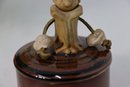 Brown Stoneware Round Trinket Box With Character Finial